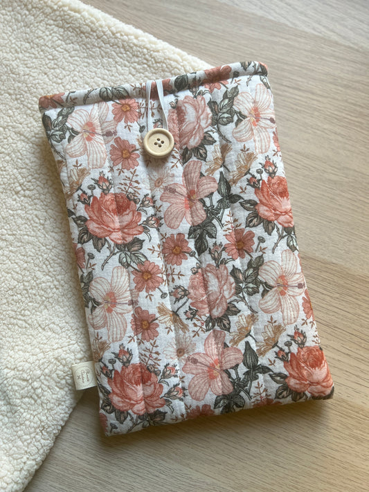 (En Stock) Pochette livre en tissu Fleurs vintage molletonnée